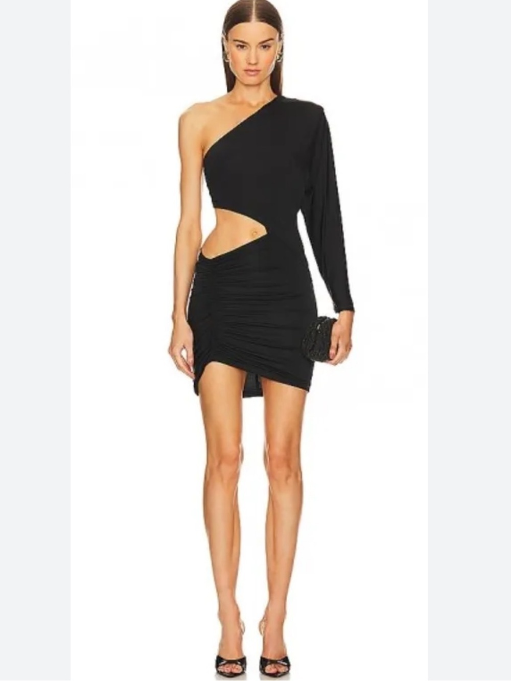 Michael Costello x Revolve Black One-Shoulder Cutout Mini Dress